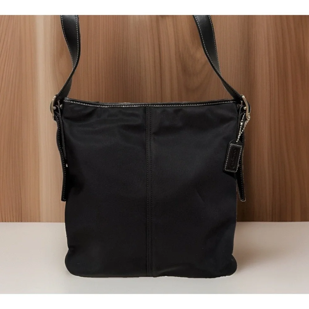 Vintage Coach 4451 Nylon Black Crossbody Bag Elegant Leather Strap Work Travel